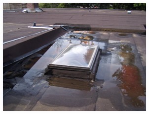 pooling water on a flat roof - leaking skylight